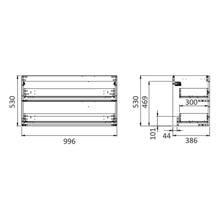 Frame komoda 100 cm 2-szufladowa biały połysk bez blatu podwieszana
