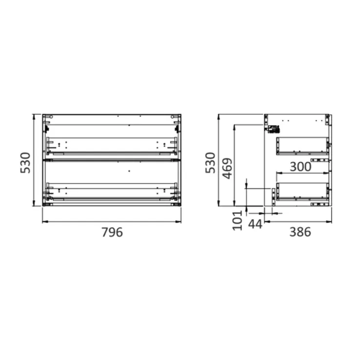 Frame komoda 60 cm 2-szufladowa biały połysk bez blatu podwieszana