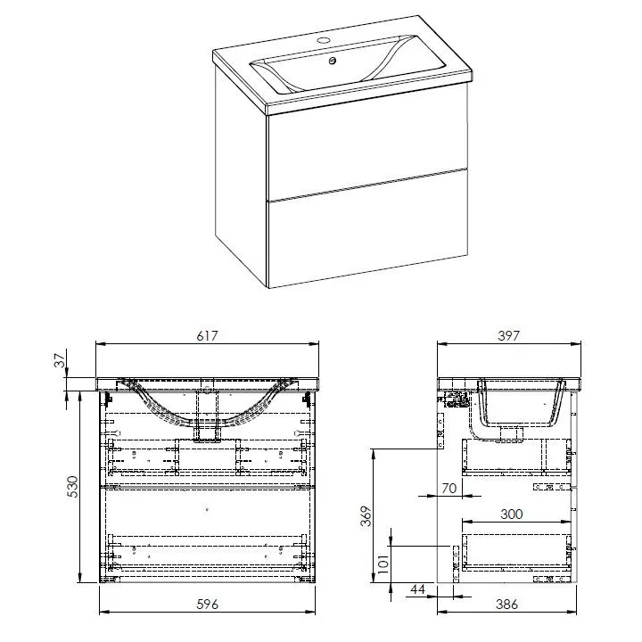 Frame komplet umywalka + szafka 60 cm 2-szufladowa dąb canela podwieszany