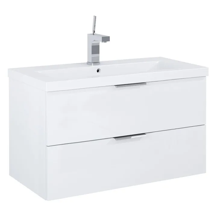 Frame komplet umywalka + szafka 80 cm 2-szufladowa biały połysk podwieszany
