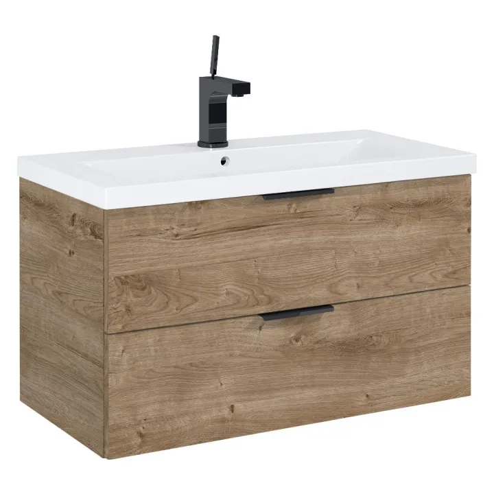 Frame komplet umywalka + szafka 80 cm 2-szufladowa dąb canela podwieszany