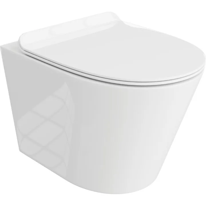 Oviedo Rimless miska WC wisząca biała z deską wolnoopadającą slim, duroplast