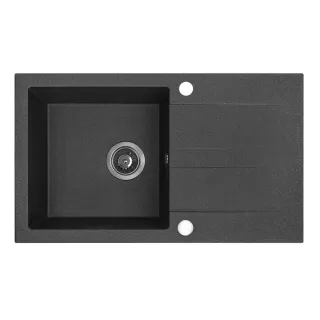 Maranello zlewozmywak granitowy czarny 44x76 cm, 1-komora+ociekacz, syfon