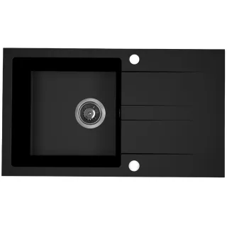 Maranello zlewozmywak granitowy czarny mono 44x76 cm, 1-komora+ociekacz, syfon