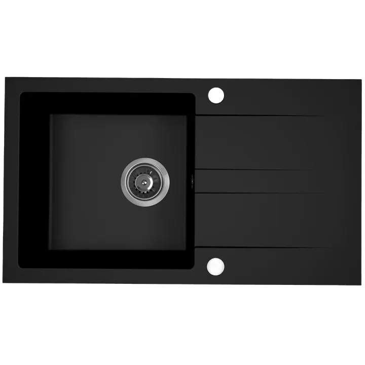 Maranello zlewozmywak granitowy czarny mono 44x76 cm, 1-komora+ociekacz, syfon