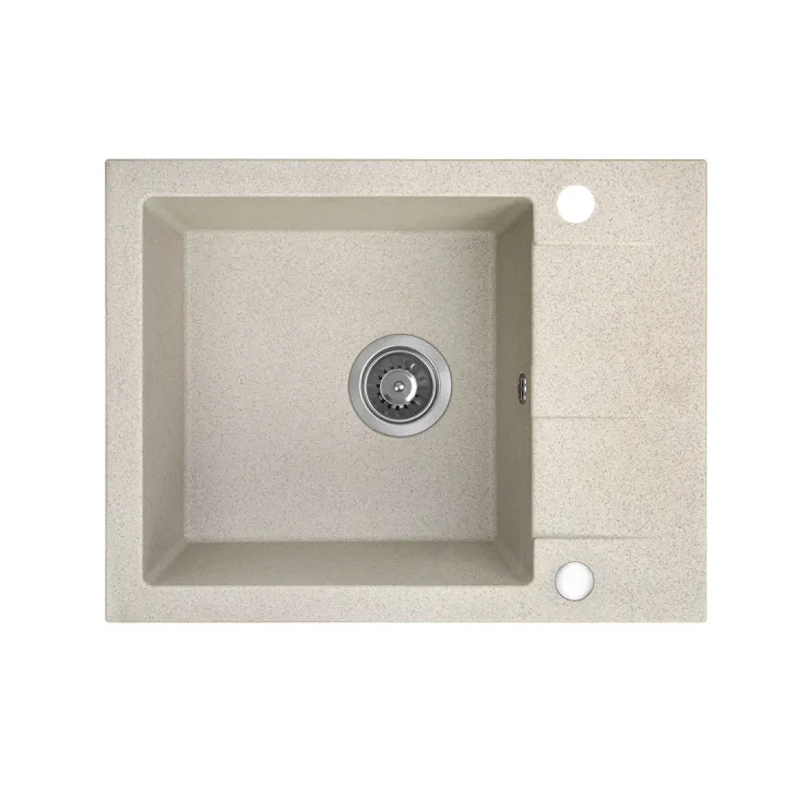 Maranello zlewozmywak granitowy beż 44x57 cm, 1-komora+1/2 ociekacza, syfon