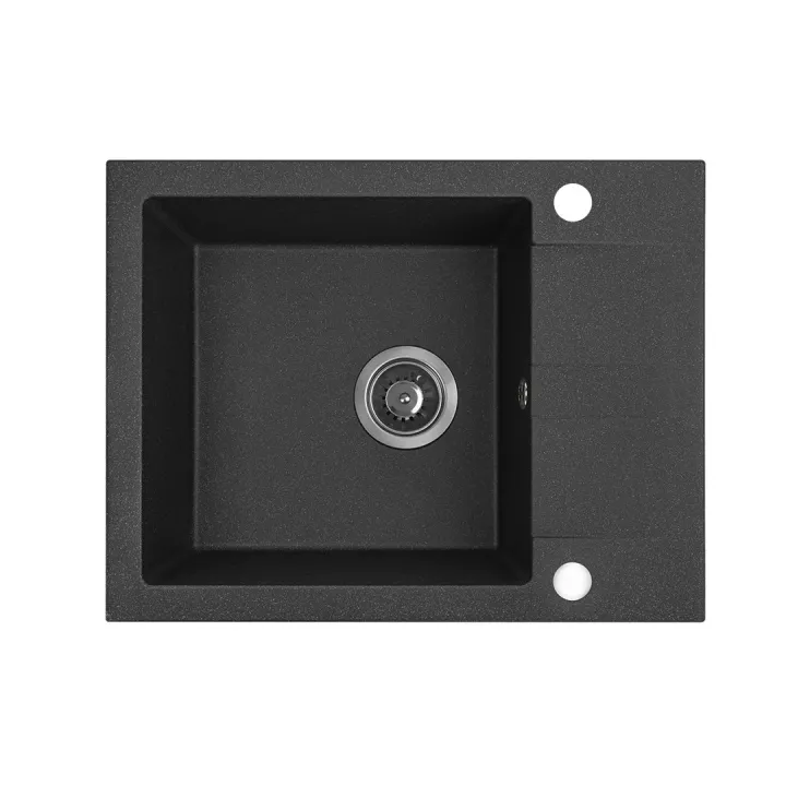 Maranello zlewozmywak granitowy czarny 44x57 cm, 1-komora+1/2 ociekacza, syfon