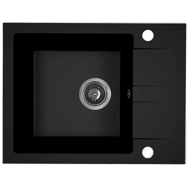 Maranello zlewozmywak granitowy czarny mono 44x57 cm, 1-komora+1/2 ociekacza, syfon