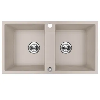 Maranello zlewozmywak granitowy beż 44x80 cm, 2-komory, syfon