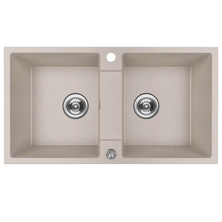 Maranello zlewozmywak granitowy beż 44x80 cm, 2-komory, syfon