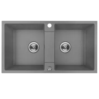 Maranello zlewozmywak granitowy szary 44x80 cm, 2-komory, syfon