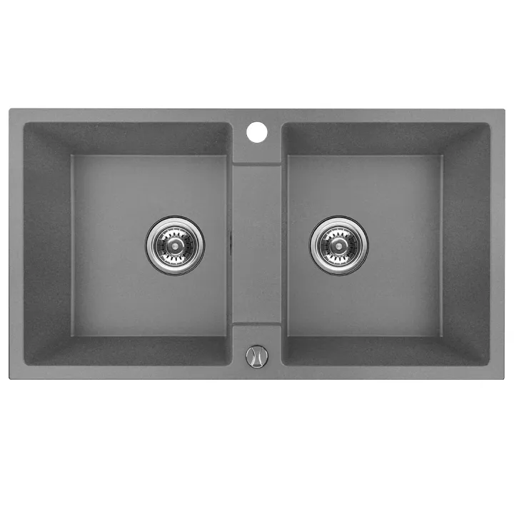 Maranello zlewozmywak granitowy szary 44x80 cm, 2-komory, syfon