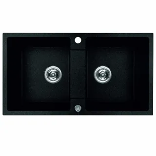 Maranello zlewozmywak granitowy czarny 44x80 cm, 2-komory, syfon