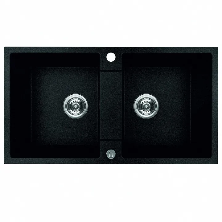 Maranello zlewozmywak granitowy czarny 44x80 cm, 2-komory, syfon