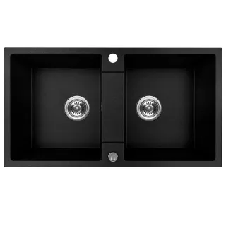 Maranello zlewozmywak granitowy czarny mono 44x80 cm, 2-komory, syfon