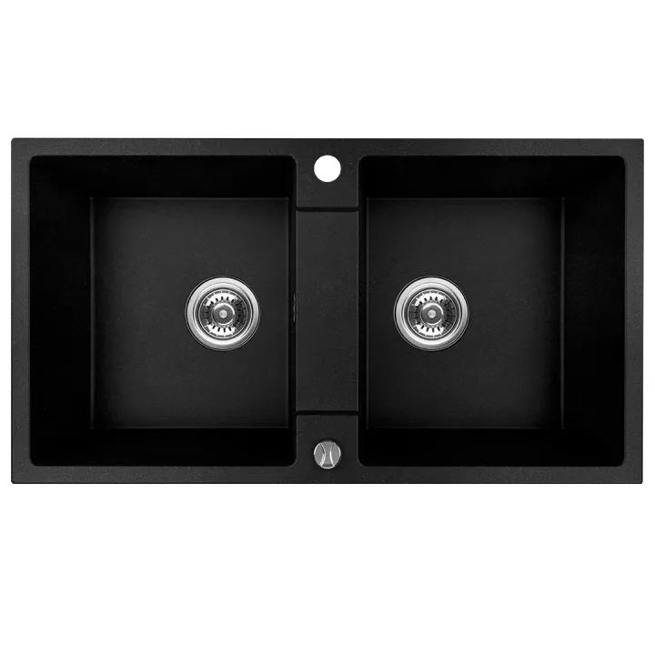 Maranello zlewozmywak granitowy czarny mono 44x80 cm, 2-komory, syfon