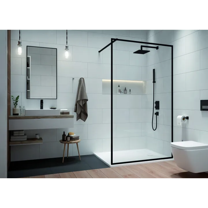 Teine II ścianka walk-in 80x200 cm, szkło transparent z czarną ramką