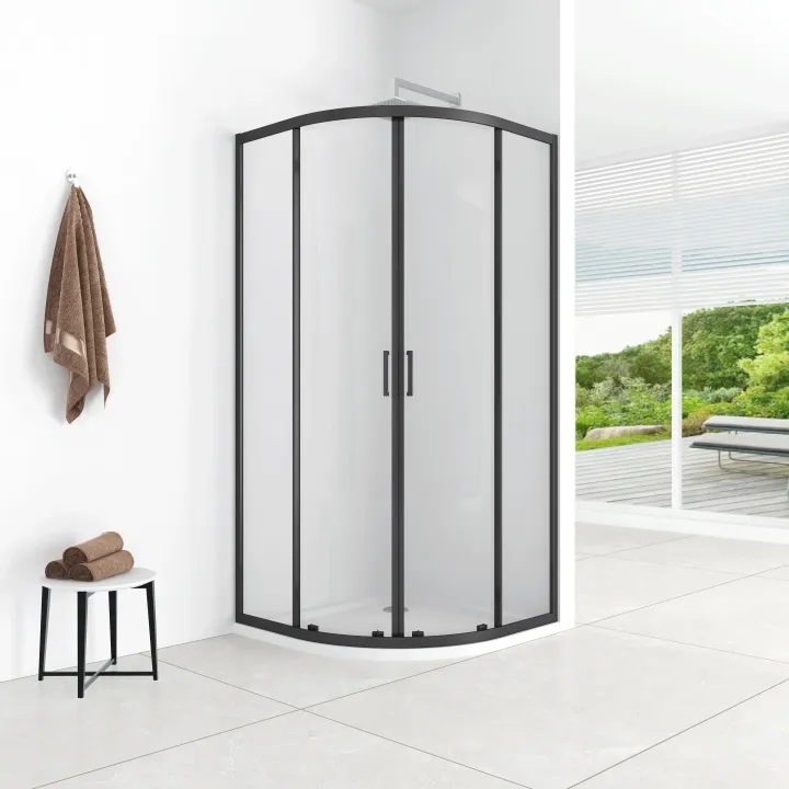 Azul kabina półokrągła 80x80x185 cm black matt, szkło transparent 5 mm, powłoka Easy Clean