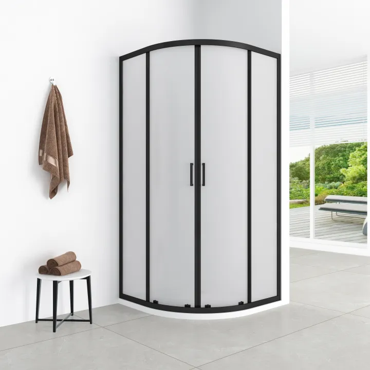 Azul kabina półokrągła 80x80x185 cm black matt, szkło mrożone fabric 5 mm, powłoka Easy Clean