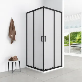 Azul kabina kwadratowa 80x80x185 cm black matt, szkło mrożone fabric 5 mm, powłoka Easy Clean