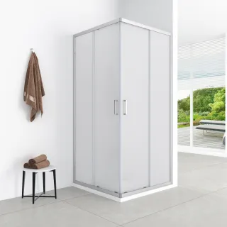 Azul kabina kwadratowa 90x90x185 cm chrom, szkło mrożone fabric 5 mm, powłoka Easy Clean