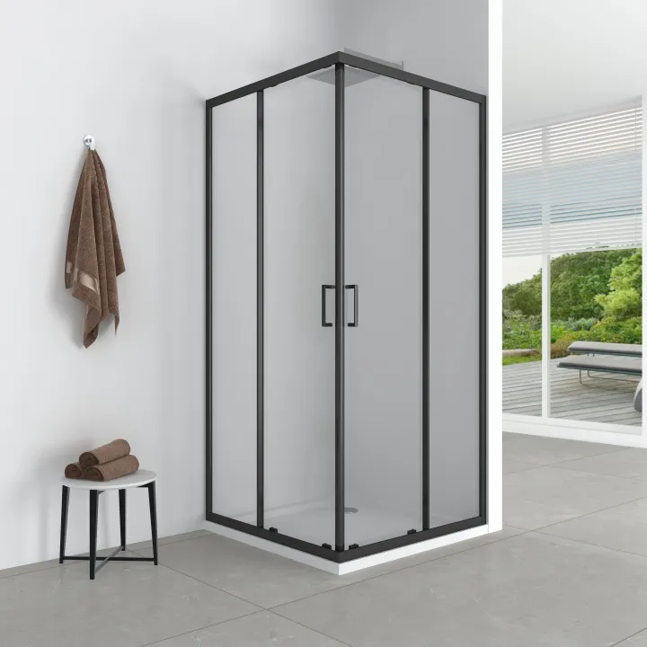 Azul kabina kwadratowa 90x90x185 cm black matt, szkło transparent 5 mm, powłoka Easy Clean