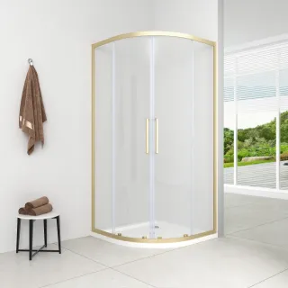 Lazuro kabina półokrągła 80x80x200 cm brushed gold , szkło transparent 6 mm, powłoka Easy Clean