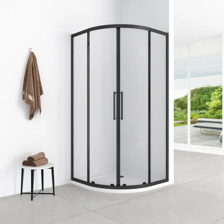 Lazuro kabina półokrągła 90x90x200 cm black matt, szkło transparent 6 mm, powłoka Easy Clean