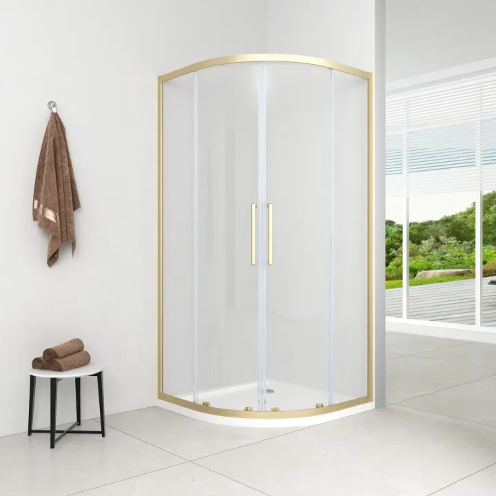 Lazuro kabina półokrągła 90x90x200 cm brushed gold , szkło transparent 6 mm, powłoka Easy Clean