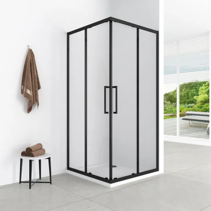 Lazuro kabina kwadratowa 90x90x200 cm black matt, szkło transparent 6 mm, powłoka Easy Clean