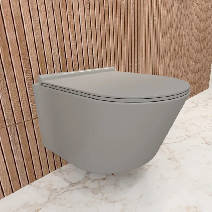 Alicante Gris Rimless miska WC wisząca z deską wolnoopadającą slim, duroplast, szara