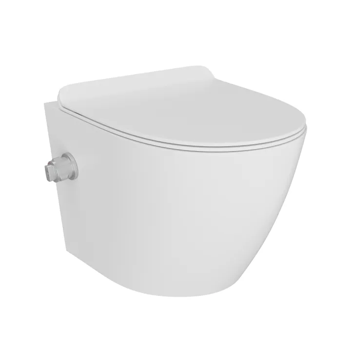 Marbella-2 miska WC wisząca Rimless z funkcją bidetu, z deską wolnoopadającą slim, duroplast, bateria z mieszaczem