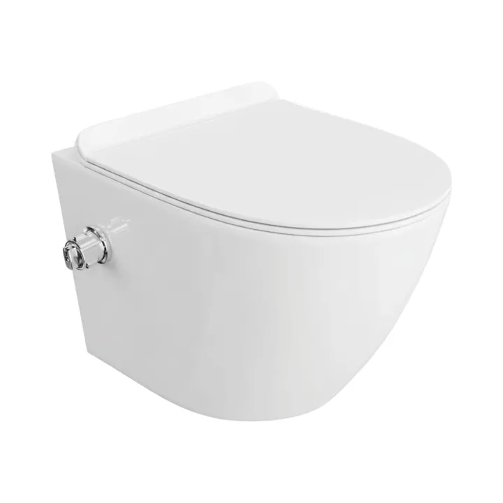 Marbella-2 miska WC wisząca Rimless z funkcją bidetu, z deską wolnoopadającą slim, duroplast, bateria z mieszaczem