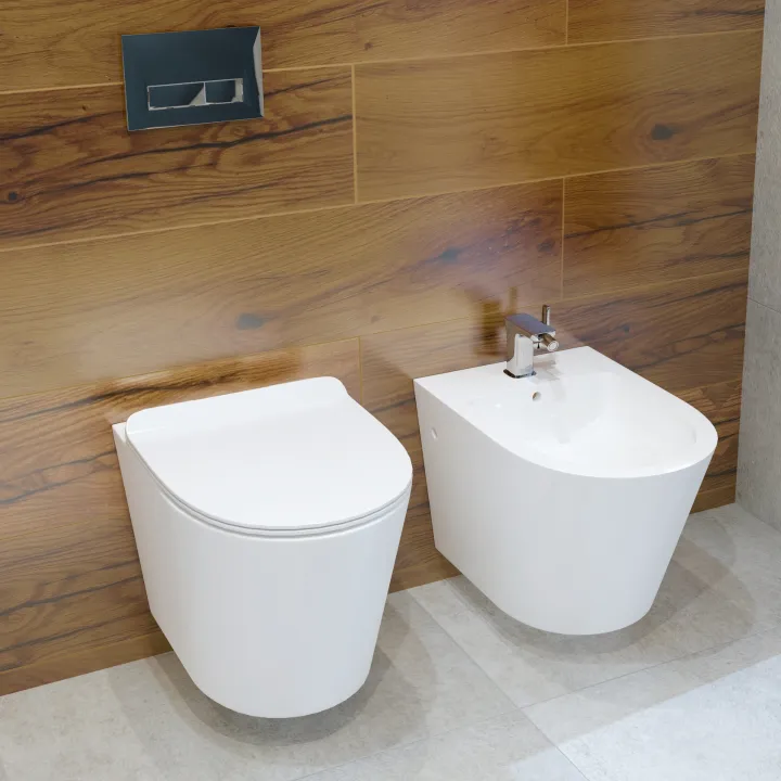Oviedo Rimless miska WC wisząca biała z deską wolnoopadającą slim, duroplast