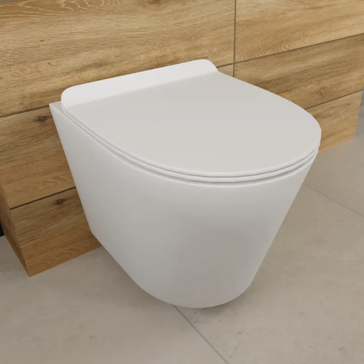 Oviedo Rimless miska WC wisząca biała z deską wolnoopadającą slim, duroplast