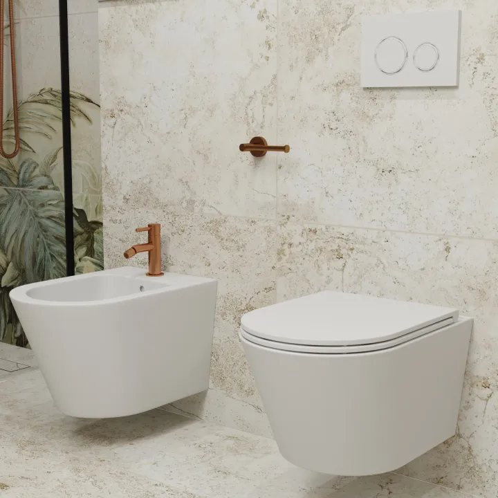 Oviedo Storm miska WC wisząca biała z deską wolnoopadającą slim, duroplast