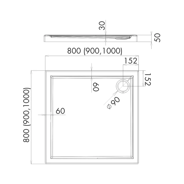 Slim brodzik kwadratowy 90x90x5 cm, biały łupek