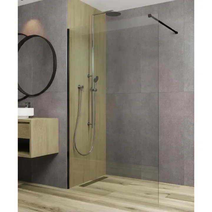 Fuji ścianka walk-in 70x200 cm, black mat, szkło transparent 8 mm, powłoka Glass Protect