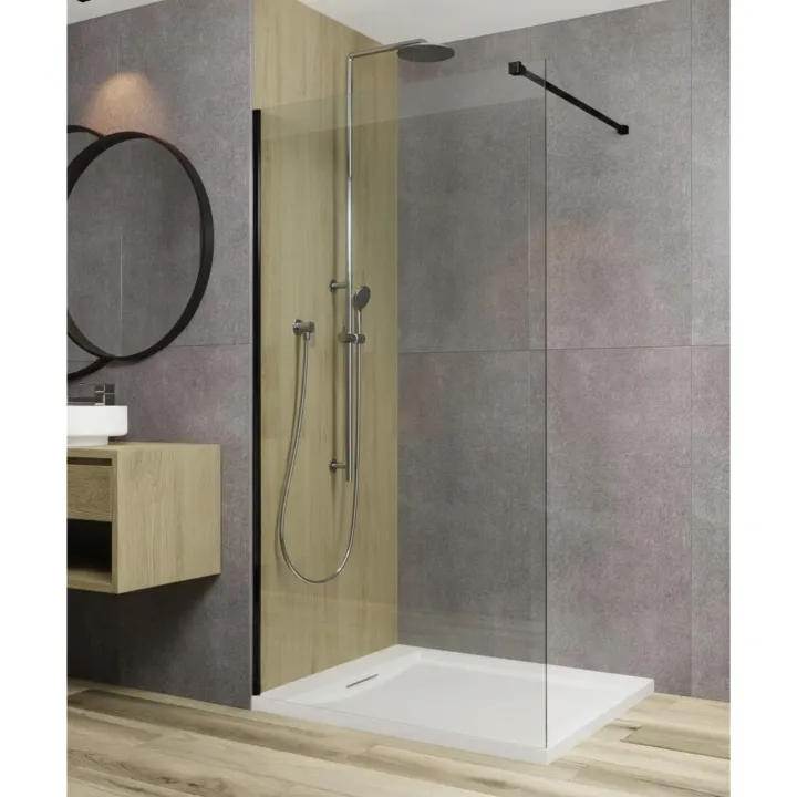 Fuji ścianka walk-in 90x200 cm, czarna, szkło transparent 8 mm, powłoka Glass Protect