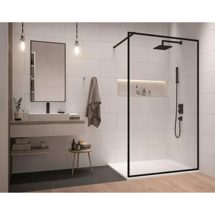 Teine II ścianka walk-in 90x200 cm, szkło transparent z czarną ramką