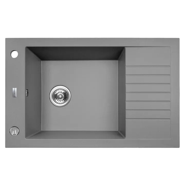 Modena elastico zlewozmywak granitowy szary 50x78 cm, 1-komora+1/2 ociekacz, bateria elastyczna, syfon
