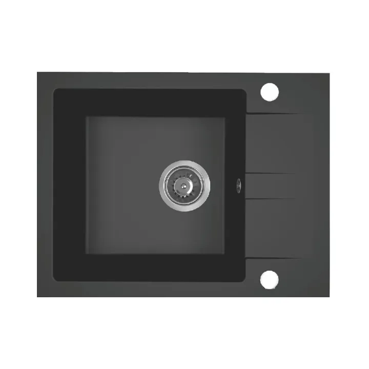Maranello elastico zlewozmywak granitowy czarny mono 44x57 cm, 1-komora+1/2 ociekacza, bateria elastyczna, syfon