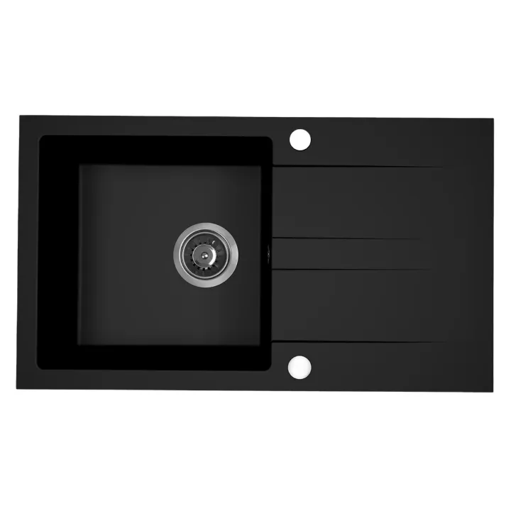 Maranello elastico zlewozmywak granitowy czarny mono 44x76 cm, 1-komora+ociekacz, bateria elastyczna, syfon