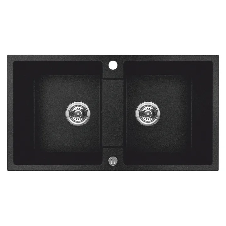 Maranello set zlewozmywak granitowy czarny 44x80 cm, 2-komory, bateria, syfon